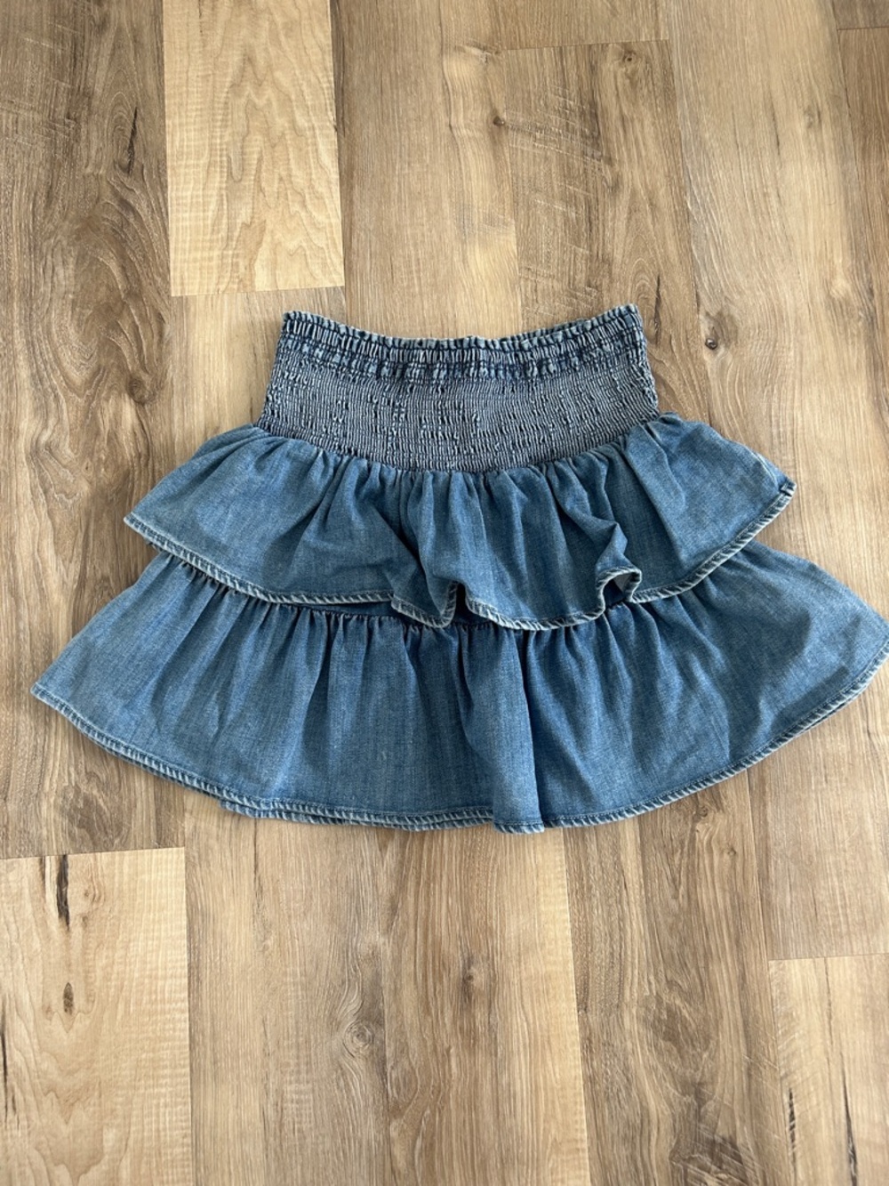 aerie denim blue tiered mini skirt